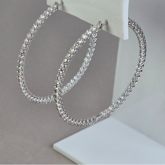 925 Sterling Silver Large Hoop Earrings 4.5cm with Genuine Moissanite Gemstone - Picture 6 of 12